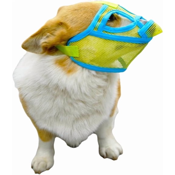 Short-Snout Dog Muzzle, Anti-Bite & Anti-Bark Mesh Face Mask with Secure Strap, Breathable Large Surround Design for Pugs, Bulldogs, Boxers (Fluorescent Green, Size L: 55-77 lbs)