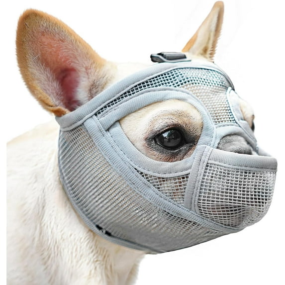 Short Snout Dog Muzzle, French Bulldog Muzzle with Tongue Out Design to Prevent Eating Biting Licking, Mesh Dog Muzzle for English Bulldog, Breathable Muzzle for Grooming Walking