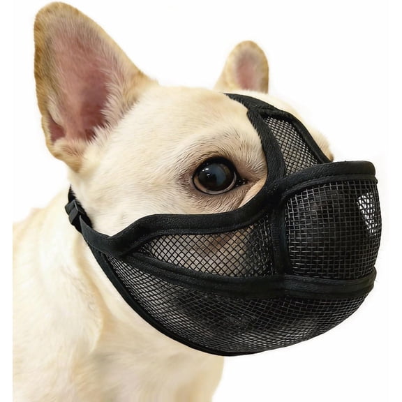 Short Snout Dog Muzzle for French Bulldog, Open-Eye & Full Pant Design Prevent Eating Biting, Panting & Drinking & Feeding Freely, Dog Mask for Shih Tzu Pug Boston Terrier English Bulldog(S, Black)