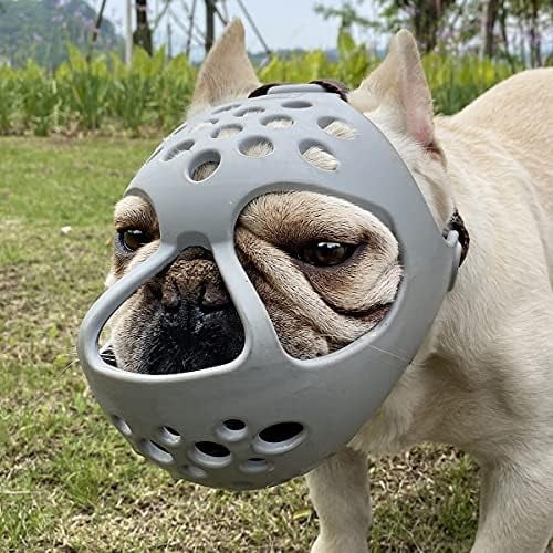 Short Snout Dog Muzzle, Soft Silicone Flat Faced Muzzle for French Bulldog Shih Tzu and Pug for Biting Chewing Licking and Grooming, Allows Panting Gray,S（Head 13-14½"）
