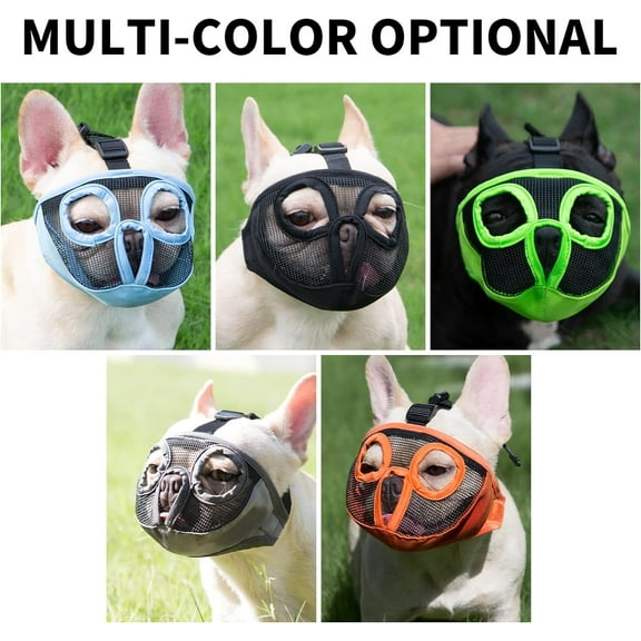 Short Snout Dog Muzzles- Adjustable Breathable Mesh Bulldog Muzzle for Biting Chewing Licking Grooming Dog Mask,Orange N-S