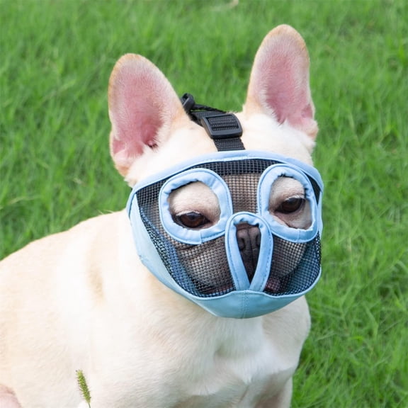 Short Snout Dog Muzzles- Adjustable Breathable Mesh Bulldog Muzzle for Biting Chewing Licking Grooming Dog Mask