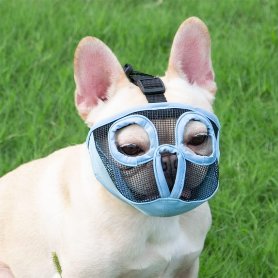 Short Snout Dog Muzzles- Adjustable Breathable Mesh Bulldog Muzzle for Biting Chewing Licking Grooming Dog Mask