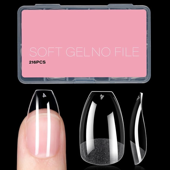 Short Square Nail sets Soft Gel Full Cover Clear Gelly Nail Tips Half Matte Acrylic Nail Tips Pre-Filed Fake Press on Nail Tips for Extension Home DIY Salon Manicure 216PCS 12 Sizes