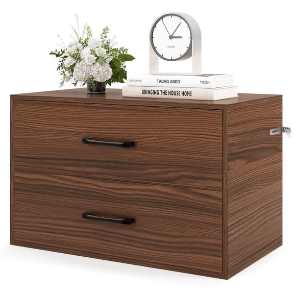 Short Stackable Dresser 2 Drawers for Bedroom, Small Storage Cabinet with Anti-Tip Device, Space Saving Chest for Clothes Books, Walnut