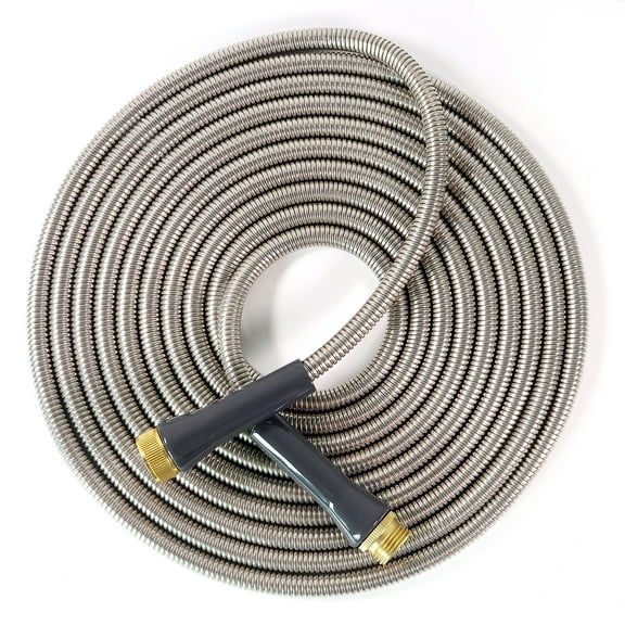 Short Stainless Steel Garden Hose 15 Ft ? Lightweight Flexible Metal Garden Hose - Thorn Proof Steel Metal Water Hose with Solid Fittings for Garden, Outdoor Use (15ft)