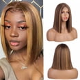 thumbnail image 1 of Short Straight Bob Wig Shoulder Length Middle Part Lace Front Wigs Synthetic Hair Wig Cosplay Wig for Women Daily Party Natural Wig A4, 1 of 5