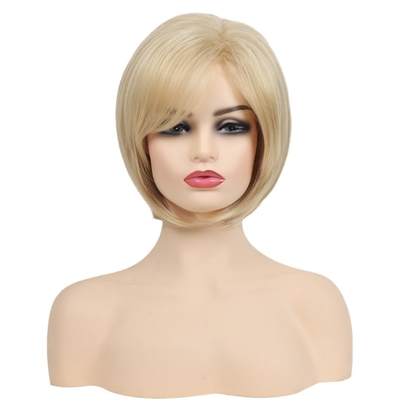 Short Straight Bob Wig Side Bangs Gray Ombre Heat Resistant Full Cap