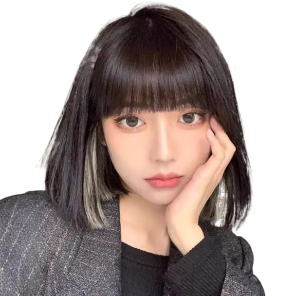 Short Straight Hair Wigs for Women with Ear-Hanging Bangs - Natural Look, High-Temperature Synthetic Hairpiece Breathable, lightweight