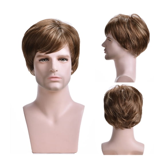 Short Straight Wig for Men Natural Brown Hair Heat Resistant Synthetic Wigs for Daily Party Cosplay,Natural Looking Short Side Parting Wigs for Male