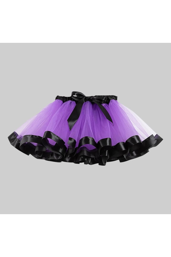 Short Summer Skirts for Teen Girls Girl's Mesh Layered Ruffle Tutus Skirt Dance Bow a Line Short Skirts Purple 3Y