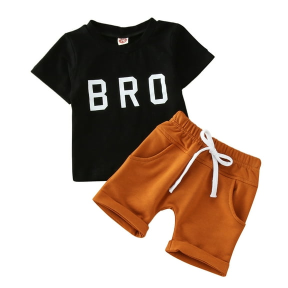 Short T-shirt Boys Casual Set Letter Outfits Months Summer Sleeve Tops Clothes Elastic 024 Shorts Solid Boys Outfits&Set, Size 0 Months-24 Months