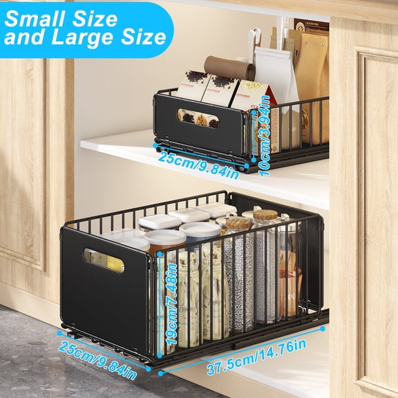 Short & Tall Combination Pull Out Cabinet Organizer, 2 Pack Metal Under Sink Organizer, Slide Out Drawers for Kitchen, Bathroom