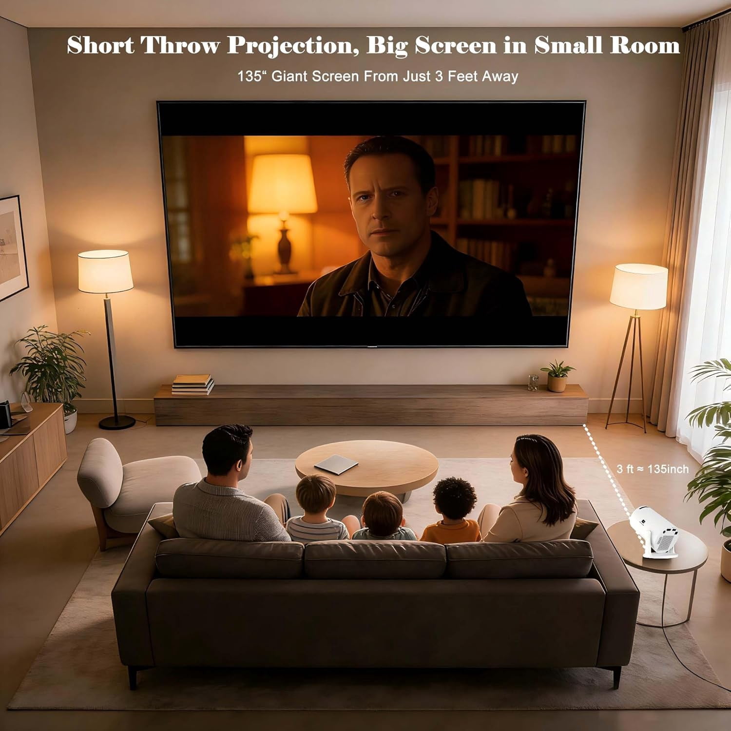 Short Throw Projector with WiFi  Android 11 Auto  Portable  Projector for Bedroom Outdoor Ceiling Wall