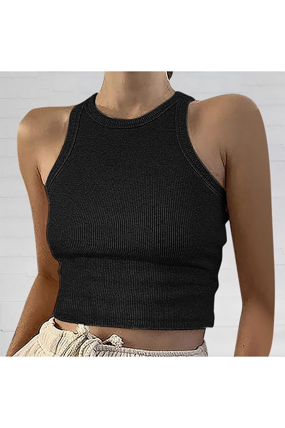 Short Tops Solid Women's Vest Color Sleeveless Tank Neck Round Women's Blouse Leather Top Women Apparel Long Layering 2xl Crop Tops Women Satin Top Active Women Top 4xl Womens plus Size Tops Metallic