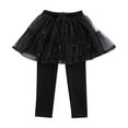 thumbnail image 1 of Short Tutus Skirts Dress Girls Footless Leggings with Ruffle Tutus Skirt, Kids Bowknot Cotton Mesh Tulles Pantskirt Short Petticoat Skirt for Girls Black 120, 1 of 2