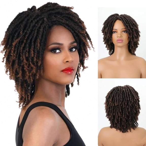 Short Twist Dreadlock Wig Faux Locs Braided Curly Wig for Black Women Men