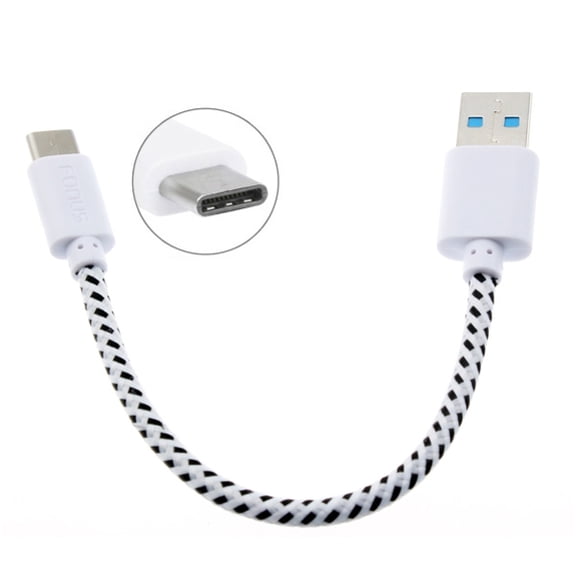 Short Type-C Cable Braided Compatible With Kyocera DuraForce Pro 2 - LG G Pad X II 10.1 - Motorola One - Xiaomi Mi Mix 2