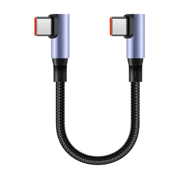 Short Type C to Type C Charging Cable Angled Tip Rapid Power Delivery Wire Line Nylon Braided Cord Support for Phones