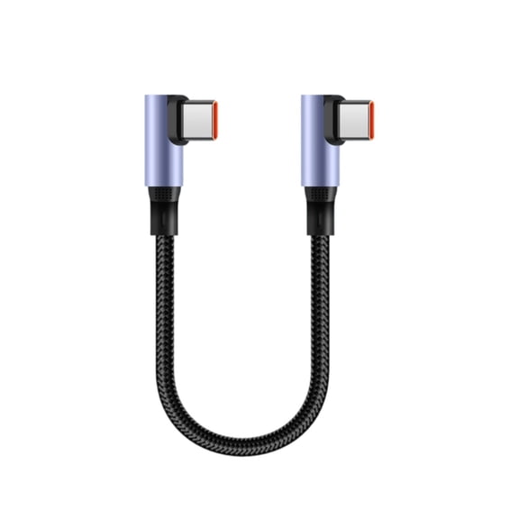 Short Type C to Type C Charging Cable Angled Tip Rapid Power Delivery Wire Line Nylon Braided Cord Support for Phones