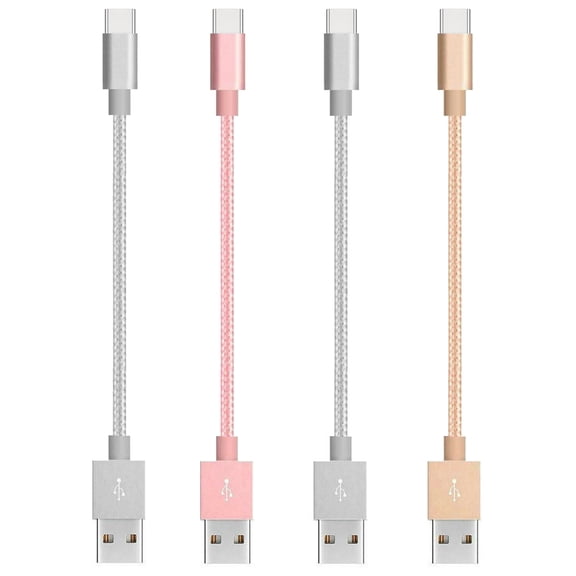 Short USB C Cable (7inch 4-Pack), USB-A to Type-C Fast Charging Charger Cord Compatible with Samsung Galaxy S22 S21 S20 Ultra S10 S9 S8, Note 10 9 8, A80 A70 A50 A40 A20 A10, Power Bank