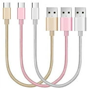 Short USB C Chargers, USB Type-C to USB A Fast Cable Cords, High Speed Data and Charging, Nylon Braided, 3-Pack, 7-Inch, Gold, Silver, Pink