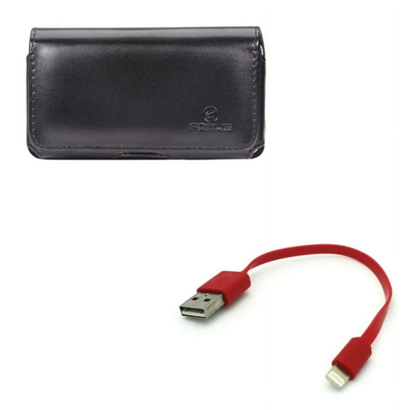 Short USB Cable w Case Belt Clip for iPhone XR/8 PLUS/7 Plus/6S Plus/6 Plus - Charger Cord Power Wire Fast Charge, Leather Swivel Holster Loops Compatible With iPhone XR/8 PLUS/7 Plus/6S Plus/6 Plus