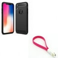 thumbnail image 1 of Short USB Cable w Case for iPhone XR - Charger Cord Power Wire Fast Charge, Carbon Fiber Slim Fit Cover Reinforced Bumper Shock Absorbent Compatible With iPhone XR, 1 of 13