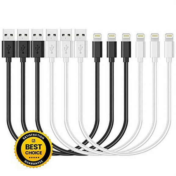 Short USB Lightning Charging Cable/Data Sync USB Compatible for iPhoneX Case/8/8 Plus/7/7 Plus/6/6s Plus,iPad Mini- Black/White, 8-inch, 6-Pack