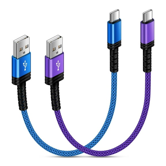 Short USB A to USB C Cable 1FT,2Pack USB A to Type C Fast Charging Cable 3A Android Charger Cord Nylon Braided for Samsung Galaxy S25 Edge/S25 Ultra/S24/S23/S22/S21/S20,iPhone 16/15 Pro Max,Power