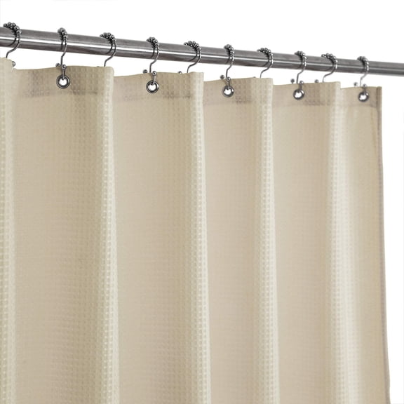 Short Waffle Weave Shower Curtain 66 Inch Length 230 Gsm Heavy Duty Fabric Hotel Luxury Spa Water Repellent Machine Washable Cream 71x66 Inches