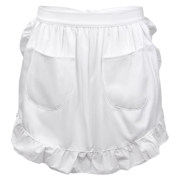 Short Waist Apron for Women, Cotton Half Apron with Pockets, Rustic Maid Style, Pure White, for Kitchen Cooking Restaurant Bistro Pub