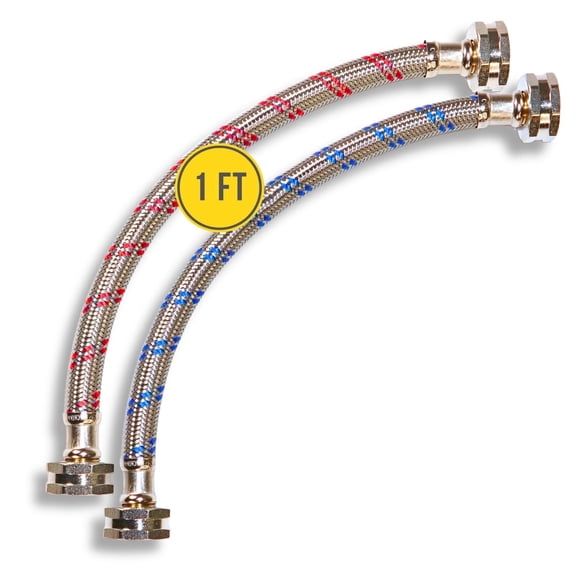 Short Washing Machine Hoses (1FT) - OCT Connect for Easy & Secure Tightening - Universal Fit to All Wash Machines - (2 Pack) Braided Stainless Steel - Burst Proof Washer Water Supply Line