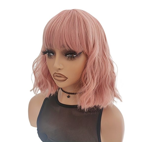 Short Wave Bangs Synthetic Wig | Heat Resistant Beginners | A must-have for women's parties