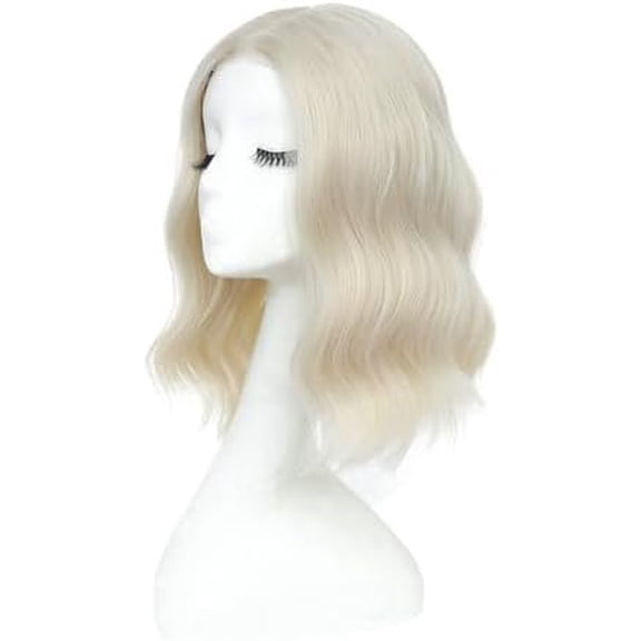 Short Wavy  Blonde Wig for Women, Lace Hairline Middle Part Bob Style Heat Resistant Synthetic Wigs  Looking for Daily Party 14 Inch