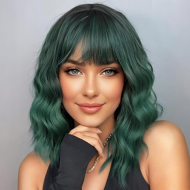 Short Curly Wavy Wig With Bangs Natural Looking Shoulder Length Party Daily Amazon.com : Short Brown Blonde Wig,Shoulder Length Bob  main image 4