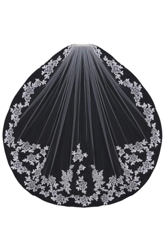 Short Wedding Veil with Appliques Edge, One Layer Bridal Veil, White or with Comb