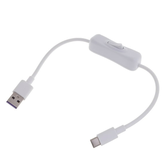Short White USB-C Cable with Switch - Supports Fast- Charging and Data Transfer