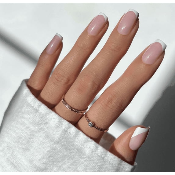 Greatstyler UV Finish Short Wide Square Plastic ABS Press-On Nails Set, Glossy White, 10 Pieces
