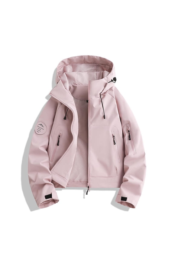 Short Windbreaker Jackets for Women Oversized Hooded Softshell Jacket Adjustable Storm Hood Hiking Cycling Jacket with Multi Zipper Pockets Pink S