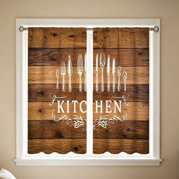 Short Window Curtains 2D Printed Design 1 Pair, Easy to Hang & Washable Material, Ideal for Kitchen Counter Windows, Bedroom Small Windows & Bathroom Vanity, Functional Bathroom Curtains