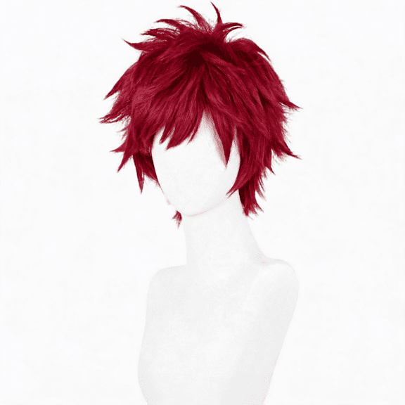 Short Wine Red Anime Cosplay Wig for Men Women, Spiky Layered Halloween Costume Wig