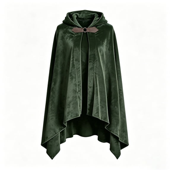 Short Wizard Cloak, O Ring Buckle Short Velvet Hooded Cape, Irregular Hem Wizard Warlock Mini Cloak for Adult Halloween Gothic Cosplay, 4 Color Soft Velvet Costume Accessory, Green S