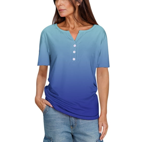Wo-Fusoul Women's Solid Color V-Neck 3/4 Sleeve Top, Casual Daily Wear, Versatile Summer Style
