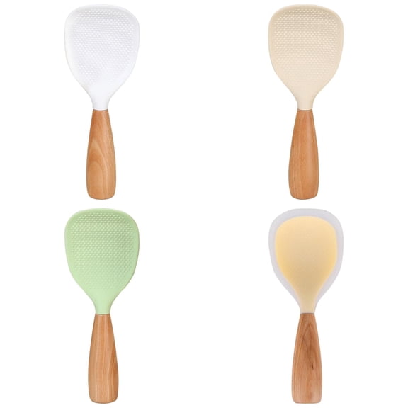 Short Wooden Handle Silicone Spatula, Heat Resistant Silicone Spoon for Cooking Baking, Non-Stick Rice Paddle for Rice Cooker, Kitchen Utensil Set, 21x8cm4pc