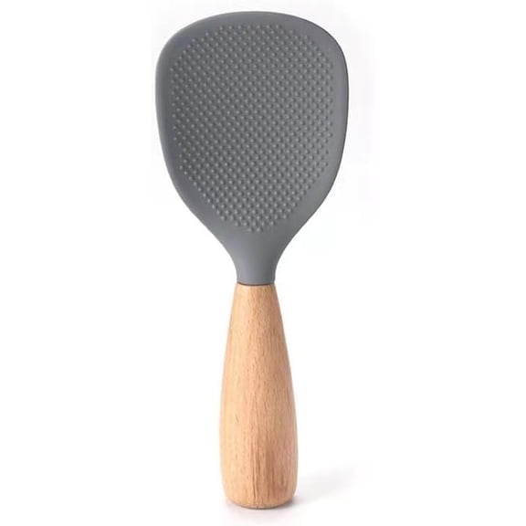 Short Wooden Handle Silicone Spatula, Multifunction Spatula Cooking Spoon, Silicone Spoon with Wooden Handle, Heat-insulation Heat-resistant Spoons for Rice Cooker (F)