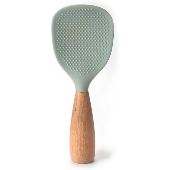 Short Wooden Handle Silicone Spatula, Multifunction Spatula Cooking Spoon, Silicone Spoon with Wooden Handle, Heat-insulation Heat-resistant Spoons for Rice Cooker (E)