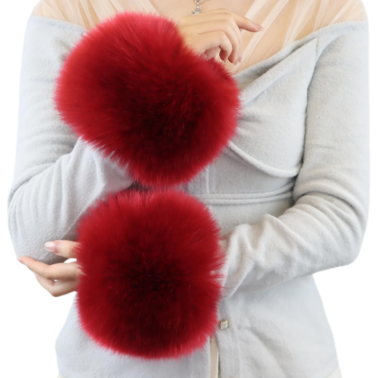 3-Piece Faux Fur Headband & Arm Warmers Set | White Fuzzy Earmuffs & Boot Cuffs | For Girls & Women