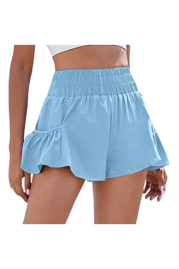 Short Yoga Pants Women Pocket Elastic Waist Skirts Beach Clothing Women,Sky Blue,S