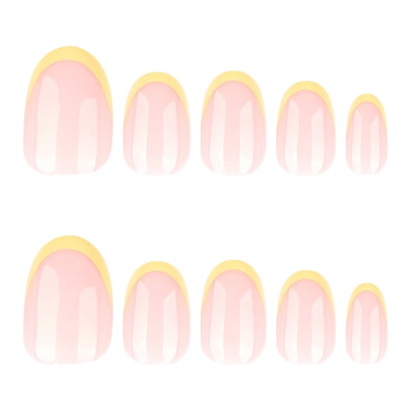 Short almond-shaped French yellow press-on nails, minimalist and hot-selling false nails